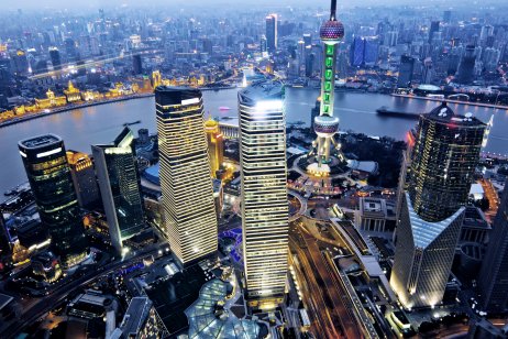 Aeriel view of Shanghai's central business district 