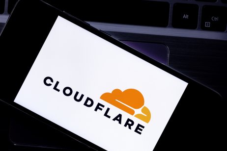 Cloudflare logo on cell-phone screen