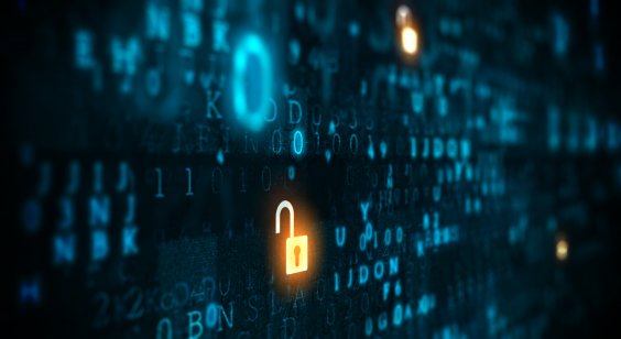Cybersecurity in focus with lock on data