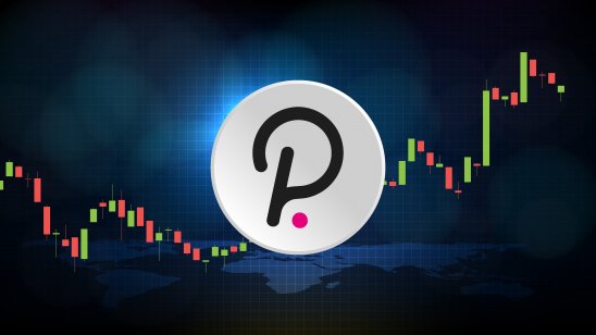 Polkadot's logo in front of a price graph