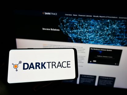 Darktrace logo on mobile phone. Photo:Shutterstock