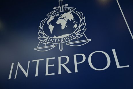 Logo of Interpol at the 89th Interpol General Assembly in 2021