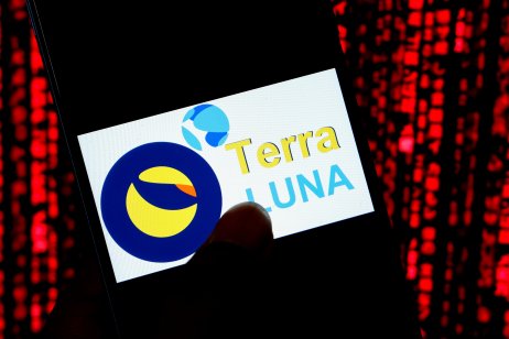 In this photo illustration a Terra Luna Cryptocurrency logo seen displayed on a smartphone