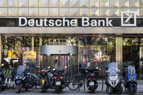 deutsche bank office with bikes parked in front 