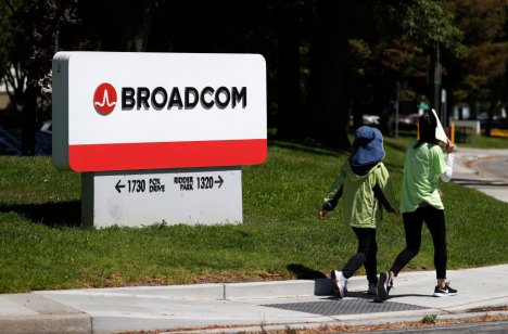 A image of the Broadcom sign outside its headquarters in California