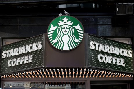  A Starbucks logo is seen in Times Square on 3 September, 2022 in New York City