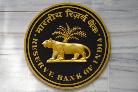 Plaque with RBI logo hangs on wall of the central bank’s HQ in Mumbai 