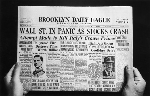 A image of a the front page of the Brooklyn Daily Eagle newspaper during the Great Depression (recession) of the 1930s. 