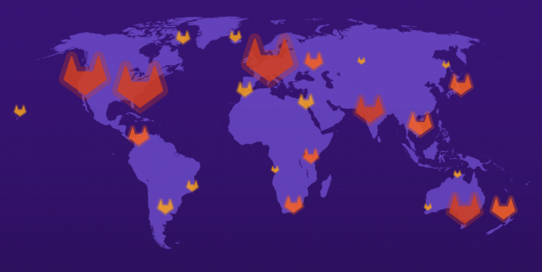 World map with GitLab logos