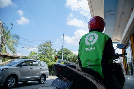 Gojek rider waiting for orders in Medan, Indonesia
