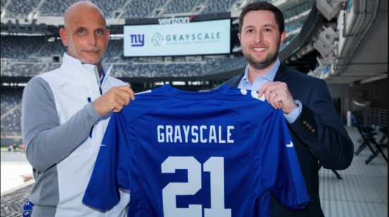 NY Giants CCO Pete Guelli with Grayscale CEO Michael Sonnenshein