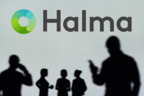 Halma business logo with silhouetted black figures in front