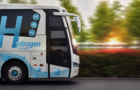 Hydrogen fuel cell bus in a motorway