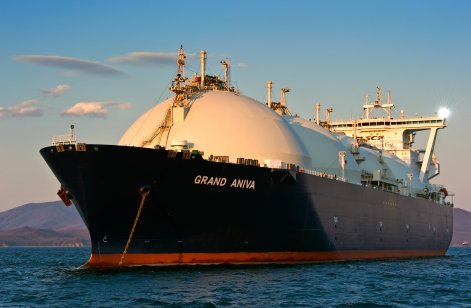 LNG tanker anchoring near a port in Japan
