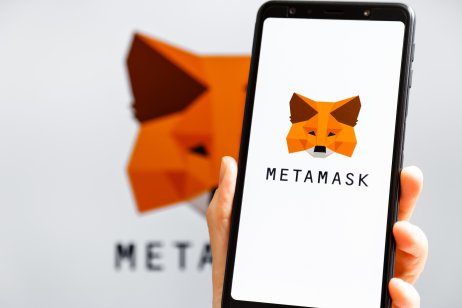 MetaMask app a crypto wallet developed by ConsenSys on a mobile phone