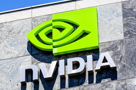 The Nvidia logo on the company's head office