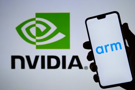 Nvidia company logo next to phone screen