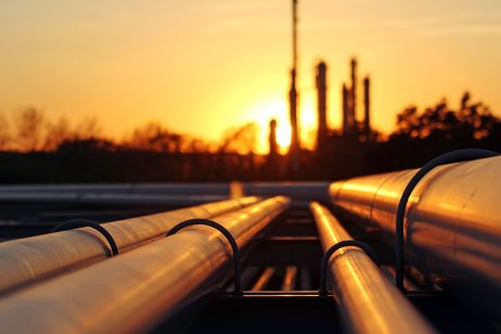 Oil pipeline in sunset