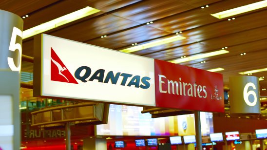 Qantas and Emirates' joint passenger service counter at Singapore airport