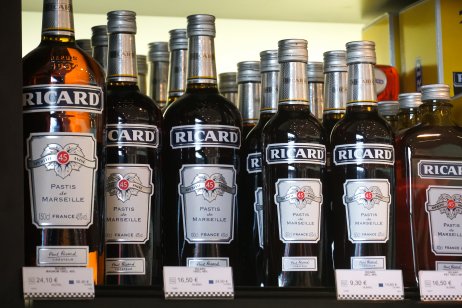Row of Ricard pastis de Marseille bottles 