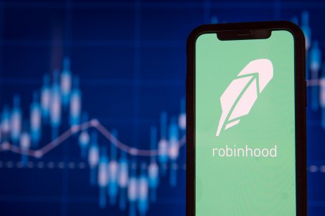 Robinhood logo displays on a cell phone 