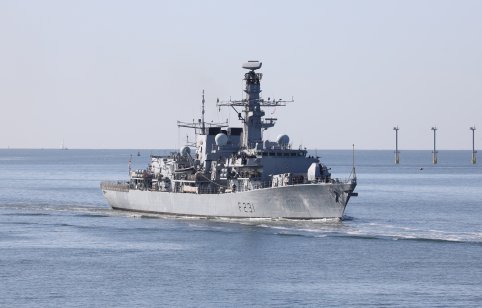 A Royal Navy frigate on the ocean