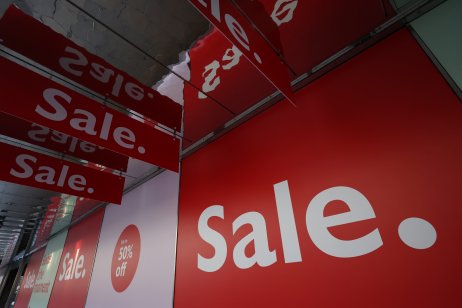 Retailers sales signs on London high street. Photo Getty 