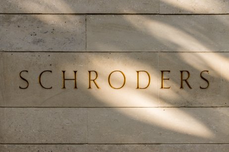 Schroders name on the wall outside London offices