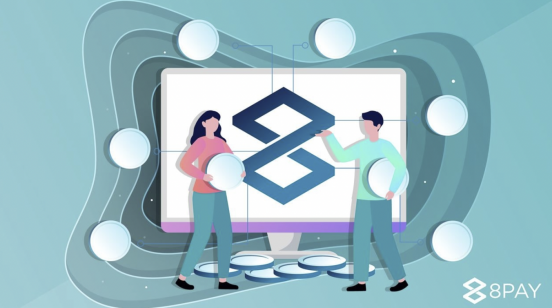 Drawing of people with the 8PAY logo