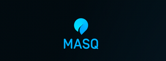 Depiction of the MASQ name and logo in blue on a black background