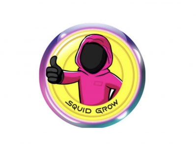 A faceless character in a pink hoodie gives a thumbs up signal above the words Squid Grow