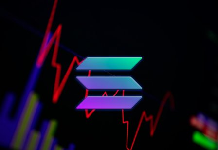 Solana's logo on a bearish price graph