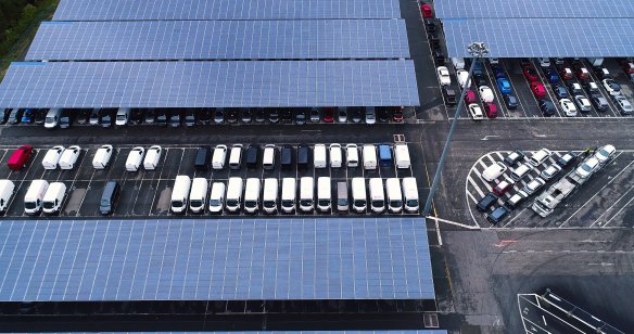 Solar vehicles in a parking lot