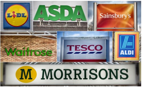 Brand logos for major UK supermarkets. Photo: Getty