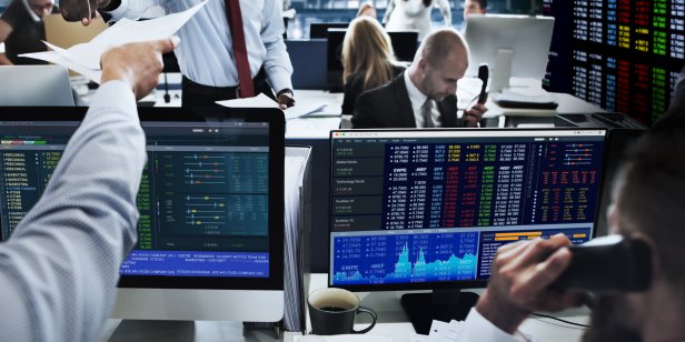 Bank workers on trading floor