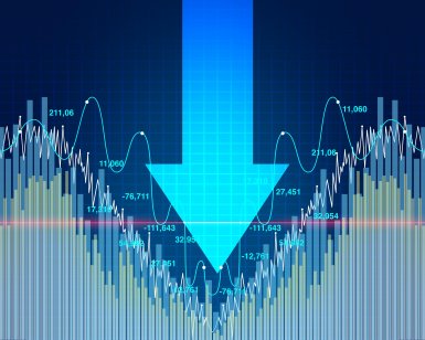 Downward pointing arrow of stock chart