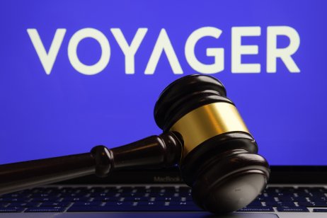 A gavel in front of Voyager text