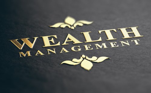 Wealth management in gold lettering 