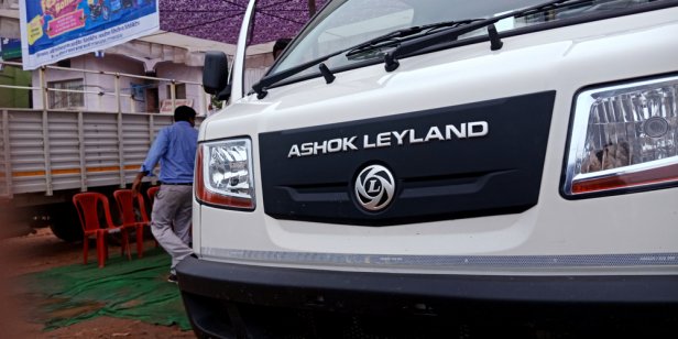 Ashok Leyland logo on stationary vehicle in the city of Katni, India, Sep 2019