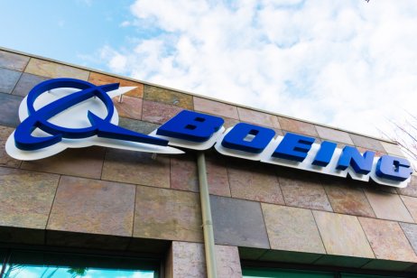 A picture of the Boeing logo at Boeing HorizonX, Boeing NeXt, Aurora Flight Sciences office building in Silicon Valley - Menlo Park, California, USA