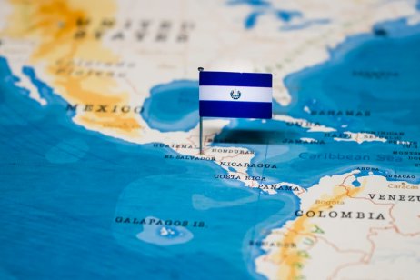 Flag of El Salvador on a world map