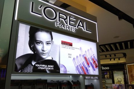 Loreal cosmetic products ad display board in KLIA Airport, Malaysia