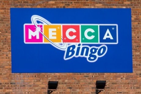 A picture of the Mecca Bingo company logo above the entrance to one of their venues