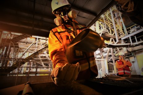  Worker wearing personal protective equipment in Indonesia nickel smelter