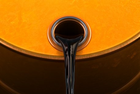 Pouring oil from orange barrel, black fluid 3D illustration