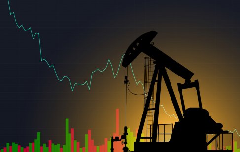 Oil pump on the background of stock charts