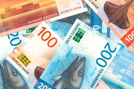 Close up of Norwegian krone banknotes