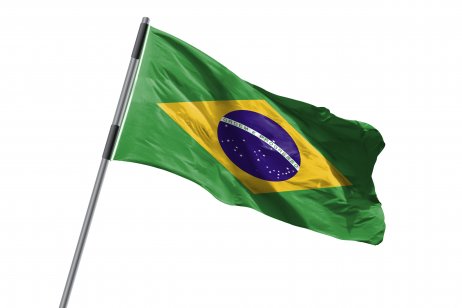 Brazil Flag waving against white background stock image