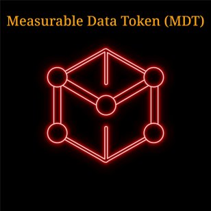 Red neon Measurable Data Token (MDT) cryptocurrency symbol. Vector illustration eps10 isolated on black background