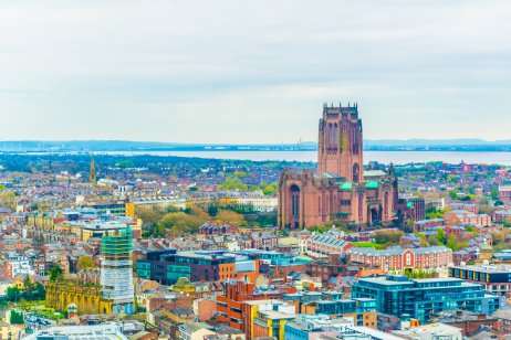 Aerial view of the city of Liverpool in the UK